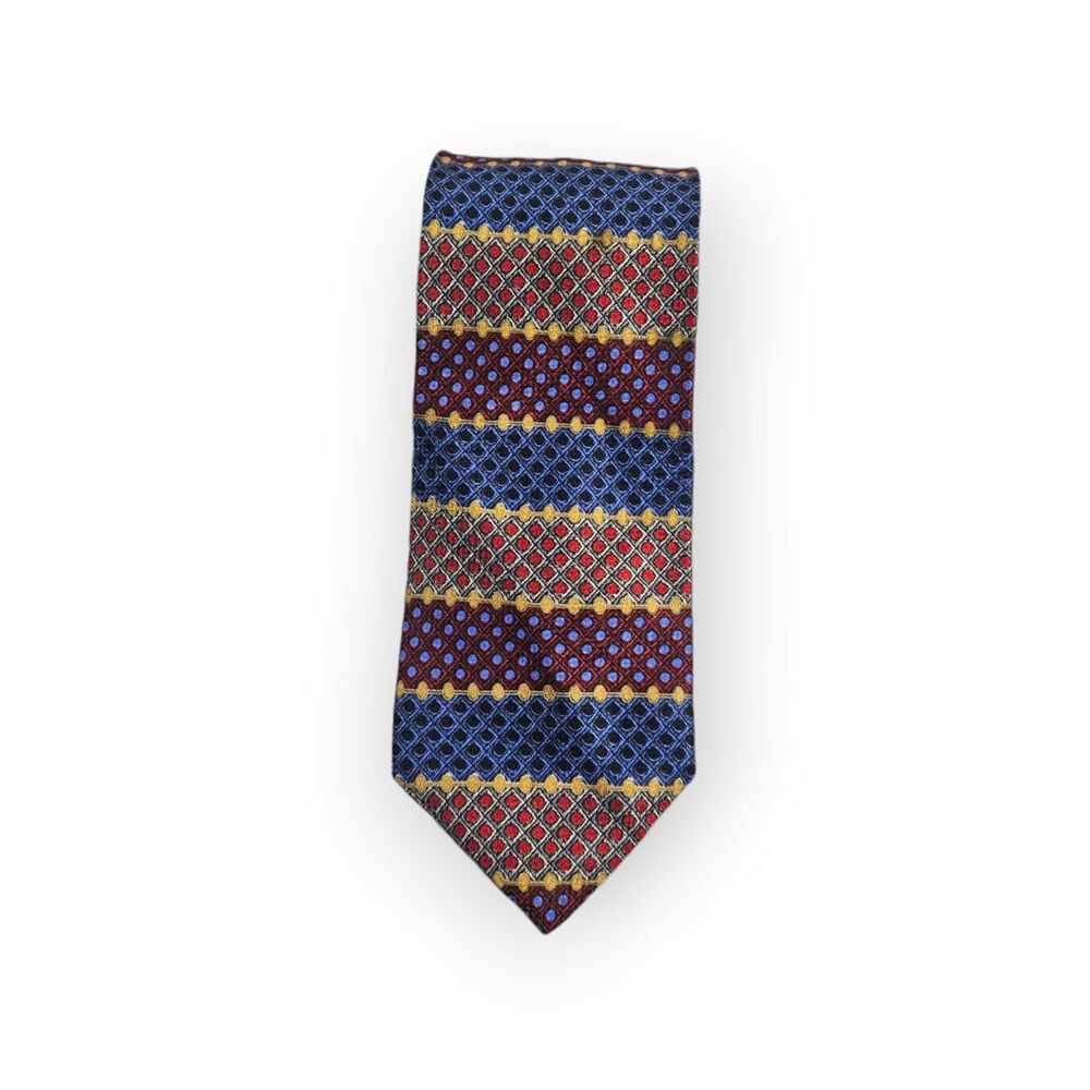 MW Collection Tie Red Multicolor Circle Pattern 100% Silk Long Classic Width